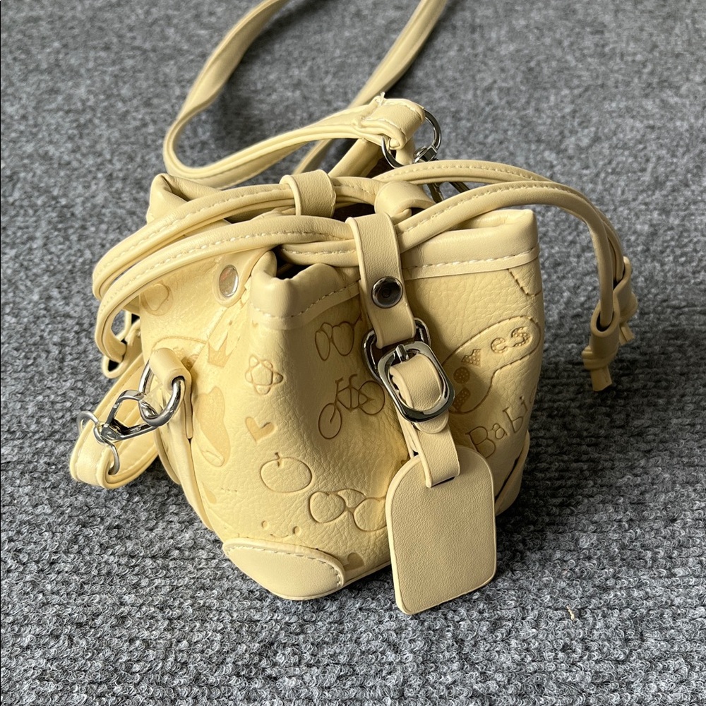 Yellow Embossed Mini Bucket Bag - Women's Crossbody